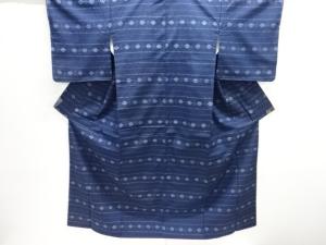 アンティーク　横段に花模様織り出し手織り紬着物